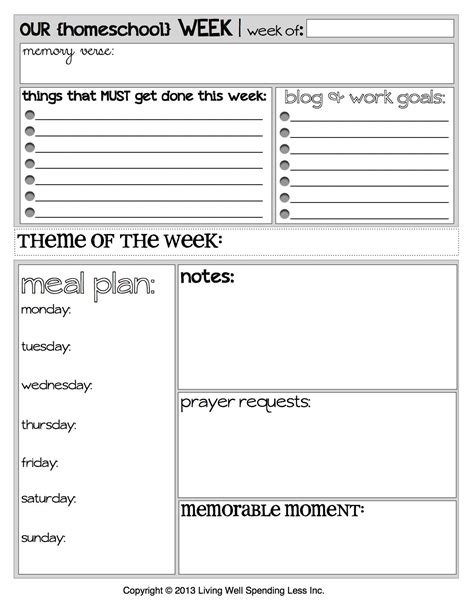 Free Printable Weekly Homeschool Planner