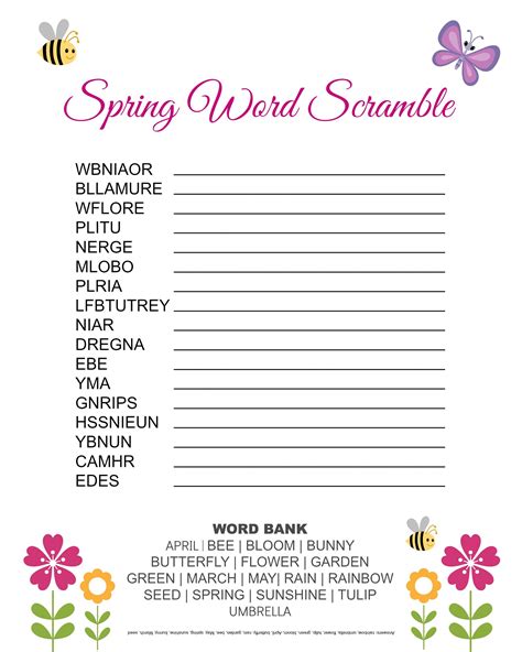 Free Printable Word Scramble Sheets