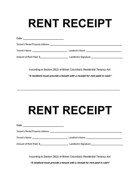 Free Rent Receipts Printable Sample