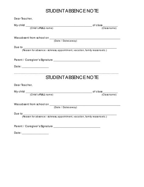 Free School Absence Note Template