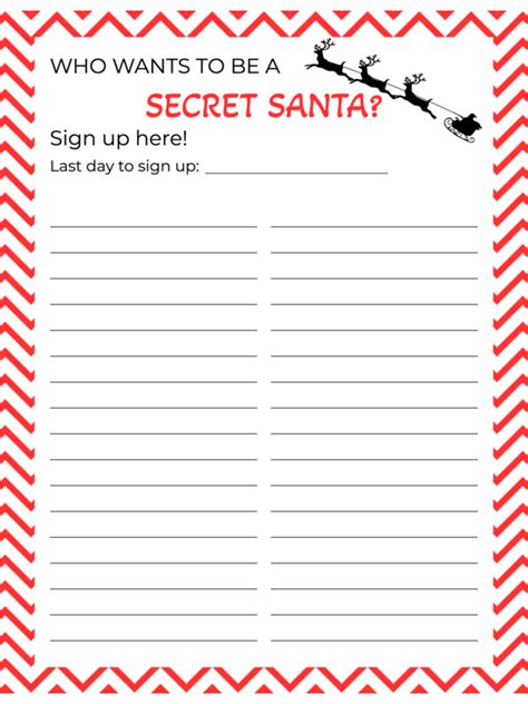 Free Secret Santa Sign Up Sheets Printable Sign Up Lists