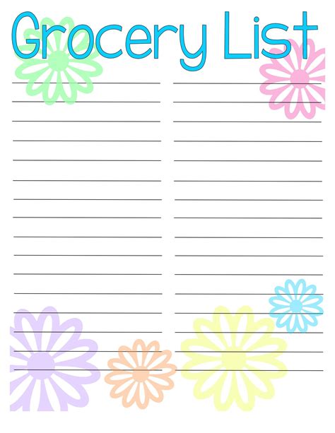 Free Shopping List Printable Template