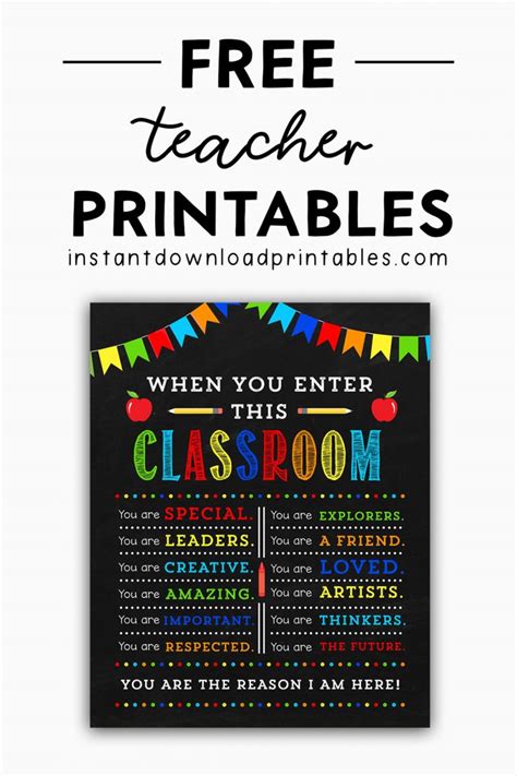 Free Teacher Decor Classroom Signs Chalkboard Printable Instant