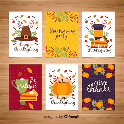 Free Vector Thanksgiving Day Card Collection In Flat Design