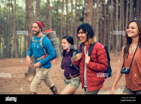 Friends Walking Exploring Outdoors Concept Stock Photo Alamy