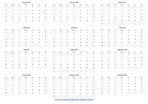 Full Year 2025 Calendar Template In Landscape