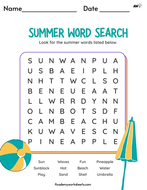 Fun End Of Year Activities Summer Word Search Puzzle Worksheets