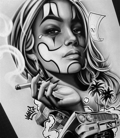 Gangster Girl Tattoo Chicano Style Tattoo Girl Face Tattoo Chicano