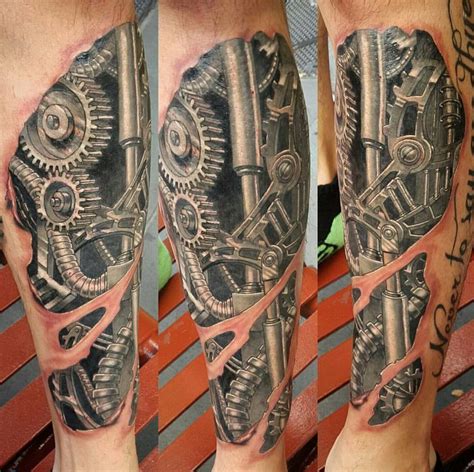 Gears In Leg Biomechanical Arm Tattoo Biomech Tattoo Cyborg Tattoo