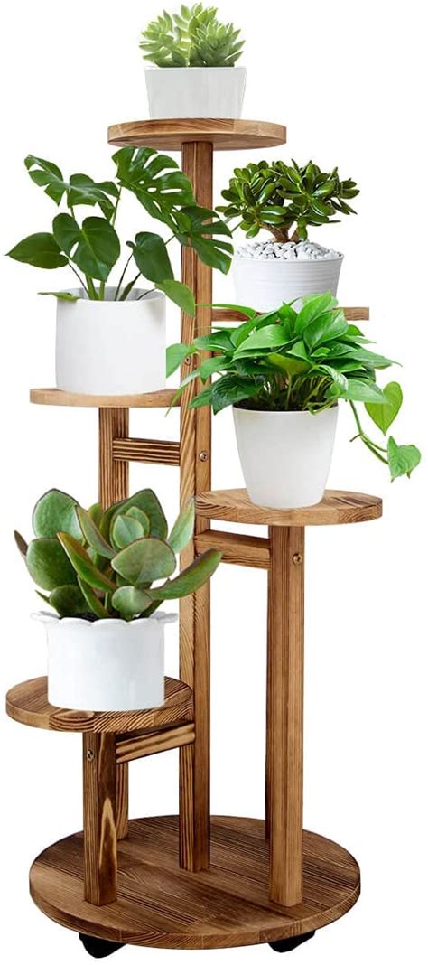 Geebobo 5 Tiered Tall Plant Stand For Indoor Wood Plant Shelf Corner