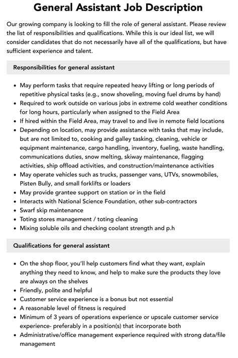 General Helper Job Responsibilities Best Home Design Ideas