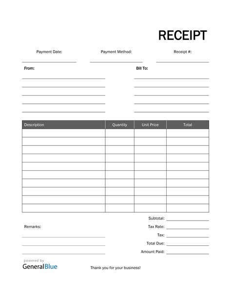 Generic Receipt Sample Forms Free Download 10 Best Of Blank Template