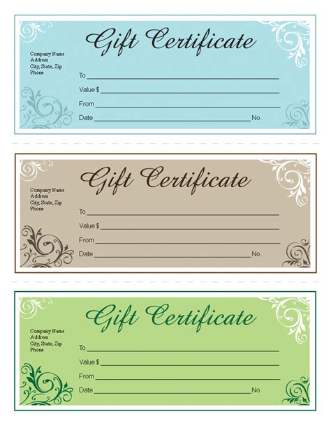 Gift Certificates Free Printable