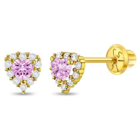 Girls Amp 39 Tiny Cz Heart Screw Back 14K Gold Earrings In Season Jewelry Target