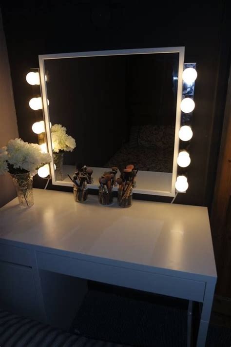 Glamorous Vanity Setup With Ikea Micke Desk And Stave Mirror