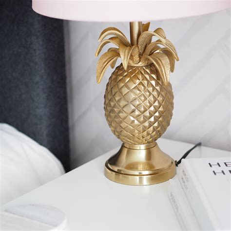 Gold Brass Pineapple Table Lamp With Blush Lampshade By Quirk