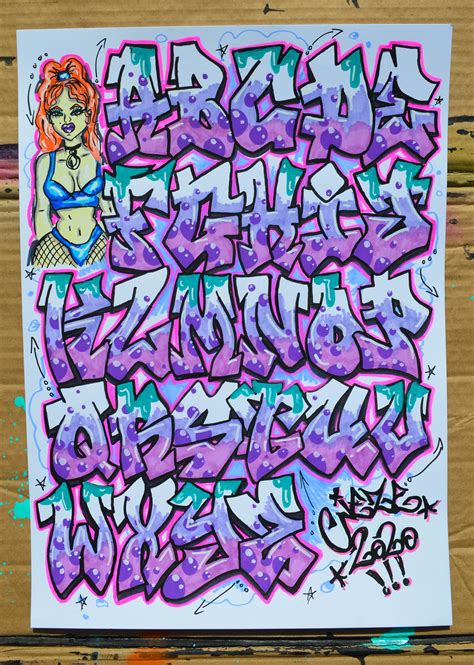 Graffiti Font Alphabet Pink And Purple Urban Funky Text Original