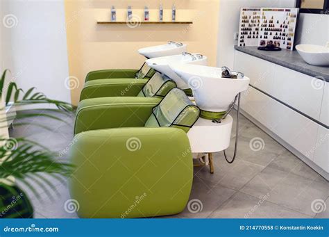 Hairdressing Salon With Hair Wash Basins Chair Stock Photo Image Of