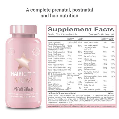 Hairtamin Mom Vegan Prenatal Postnatal Multivitamin Supplement Hair