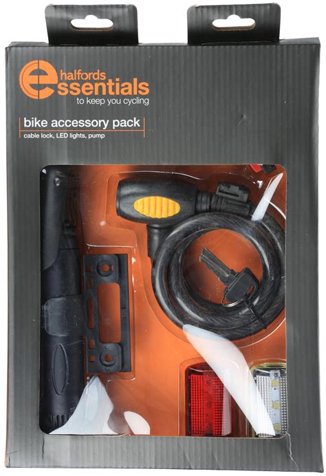 Halfords Essentials Accessory Pack Bike Pump Cable Lock 12Mm Steel Led