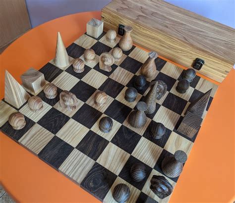 Handmade Wood Abstract Geometric Chess Set Etsy Chess Set Man Ray