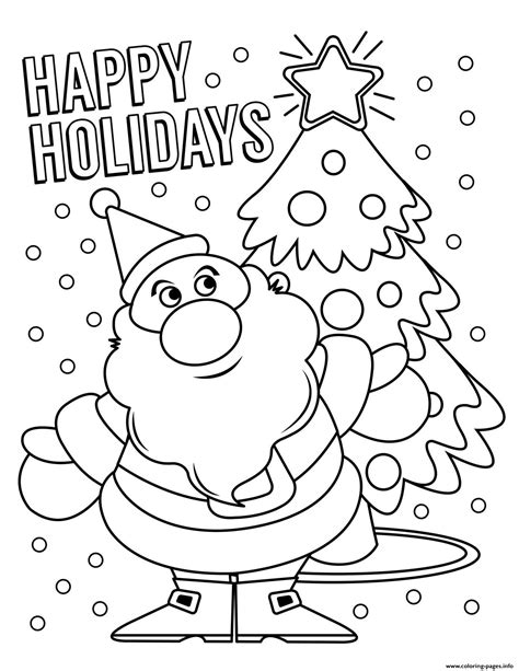 Happy Holidays Santa Claus Coloring Page Printable