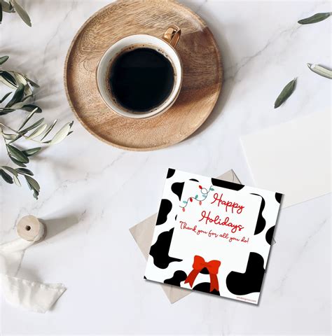 Happy Holidays Thank You Card Gift Card Printable Chick Fil A Inspired