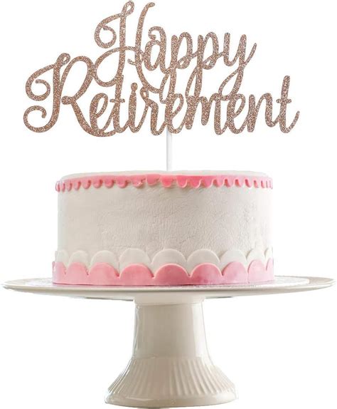 Happy Retirement Cake Topper Rose Gold Glitter Retirement Cake Topper