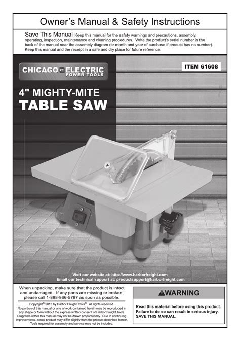 Harbor Freight Tools 4 In Mighty Mite Table Saw With 2 Blades Product Manual Free Pdf