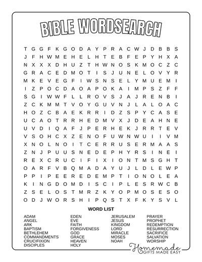 Hard Bible Word Search Printable