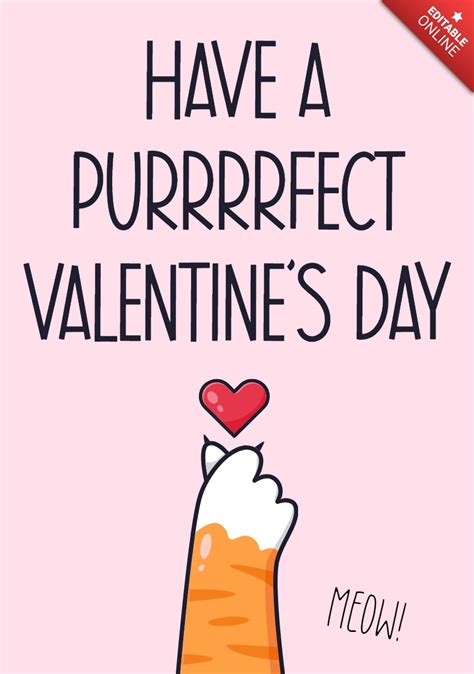 Have A Purrfect Valentine S Day Printable Card Design Free Design