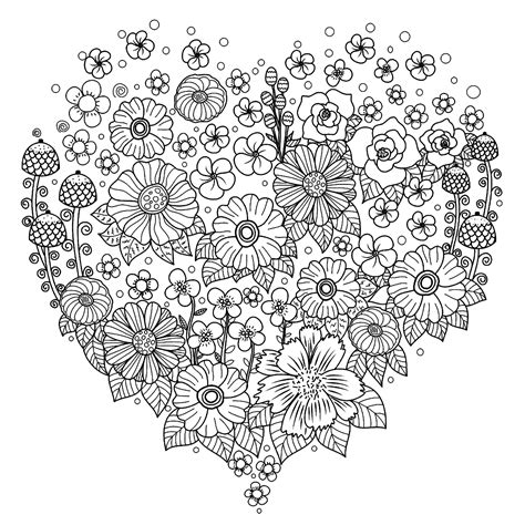 Heart With Flowers Flowers Vegetation Coloring Pages For Adults