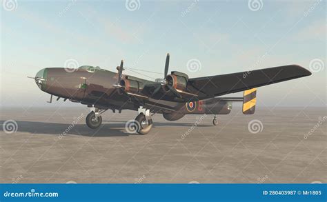 Heavy British Bomber Of World War Ii On An Airfield Stock Illustration