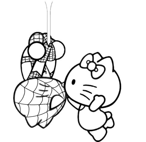 Hello Kitty Amp Spiderman Coloring Page