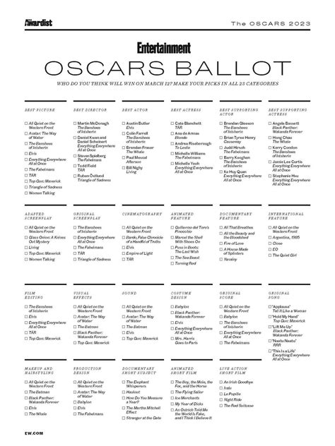 Here S The Printable Oscars Ballot You Need For This Year S Show