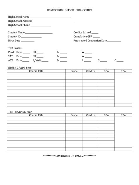 High School Transcript Template Fill Out Printable Pdf Forms Online