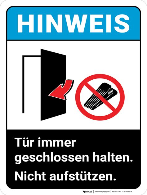 Hinweis T R Immer Geschlossen Halten Notice Keep Door Closed At All Times Ansi German