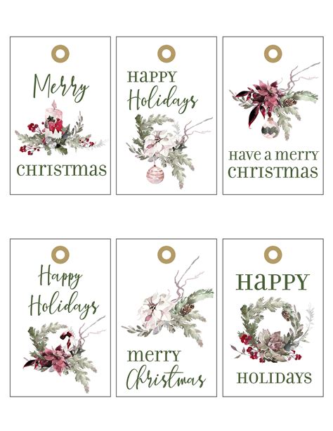 Holiday Diy Christmas Gift Tag Printables Set Of Six