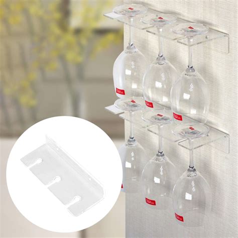 Home Kitchen Wall Mount 3 Slot Acrylic Wine Glass Hanging Rack Cup