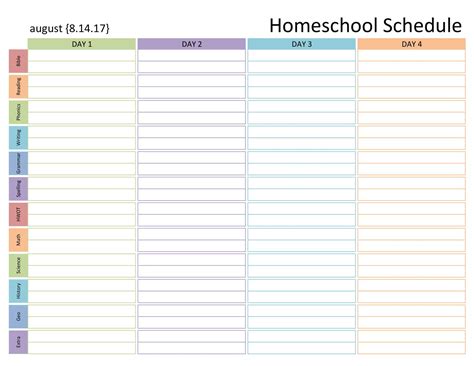 Homeschool Daily Schedule Template Database