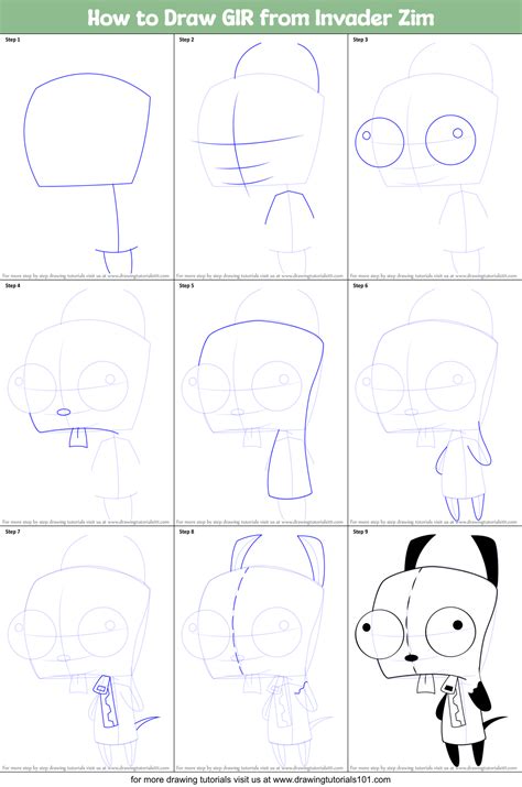 How To Draw Gir From Invader Zim Step By Step Drawing Guide By Dawn