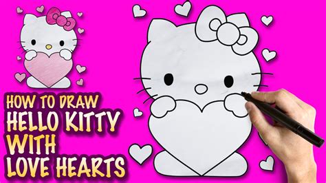 How To Draw Hello Kitty With Love Hearts Easy Drawing Tutorial