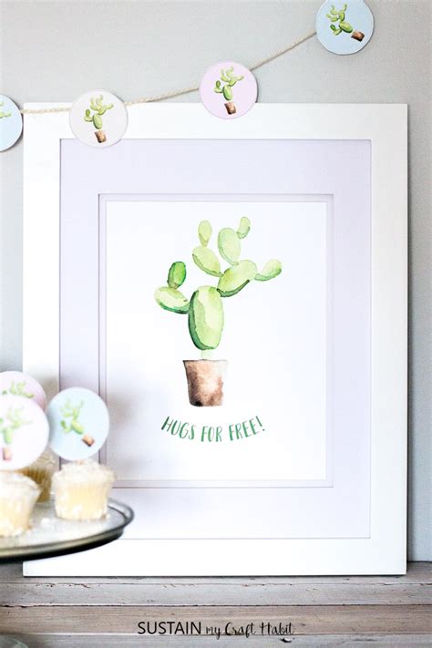 Hugs For Free Cactus Wall Art Printable Sustain My Craft Habit