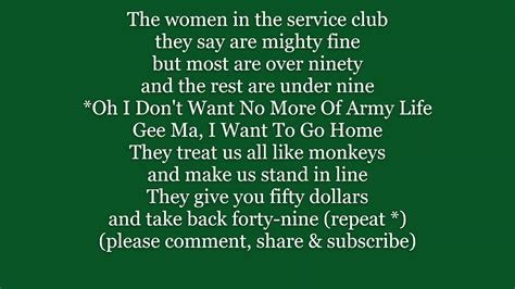 I Don T Want No More Of Army Life Gee Ma I Want To Go Home Lyrics Word