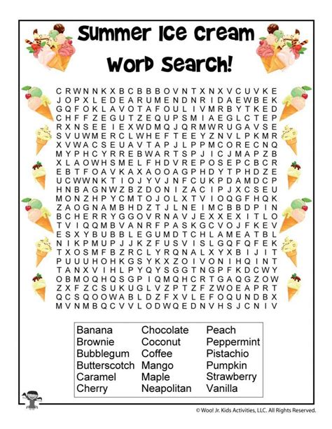 Ice Cream Flavors Hard Word Search Woo Jr Kids Activities