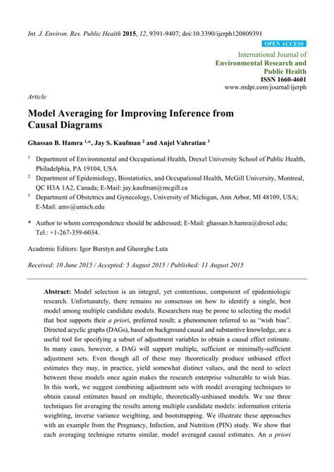 Ijerph Free Full Text Model Averaging For Improving Inference From