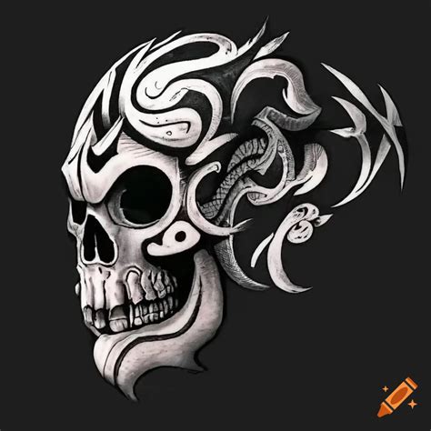 In The Midle Of A Heart Beat Tribal Skull Tattoo