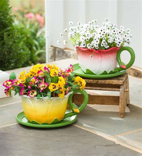 Indoor Outdoor Flower Teacup Planter With Saucer Tea Cup Planter Outdoor Flowers Teacup Gardens