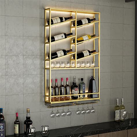 Industrial Wall Mounted Wine Rack With Bottle Rack Gold Homary Wall Mounted Wine Rack Wine