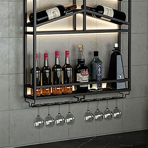 Industrial Wall Mounted Wine Rack With Glass Rack Black